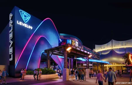 Conheça a Level99 em Disney Springs. Nova atração terá 63 desafios interativos, restaurante, bar e ingressos a partir de US$ 29,99. Nova atração abre em 29 de junho de 2026 com jogos, restaurante, bar e experiências imersivas para todas as idades.