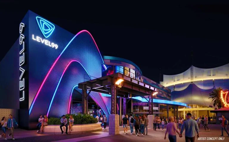 Conheça a Level99 em Disney Springs. Nova atração terá 63 desafios interativos, restaurante, bar e ingressos a partir de US$ 29,99. Nova atração abre em 29 de junho de 2026 com jogos, restaurante, bar e experiências imersivas para todas as idades.