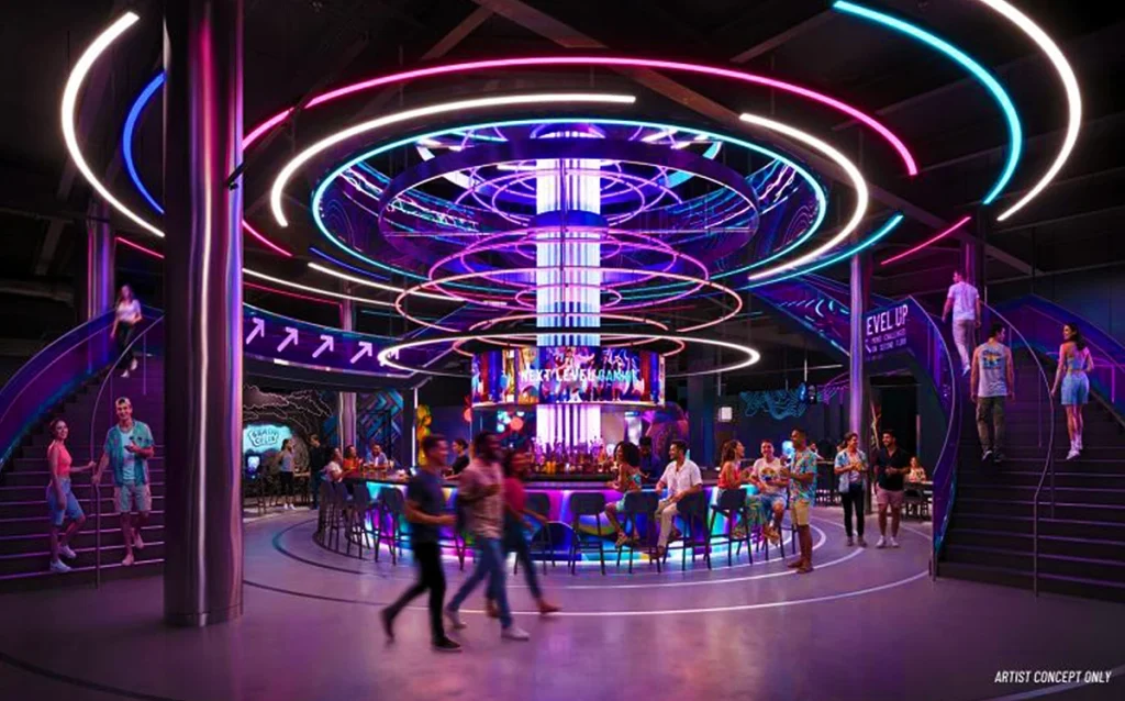 Conheça a Level99 em Disney Springs. Nova atração terá 63 desafios interativos, restaurante, bar e ingressos a partir de US$ 29,99. Nova atração abre em 29 de junho de 2026 com jogos, restaurante, bar e experiências imersivas para todas as idades.
