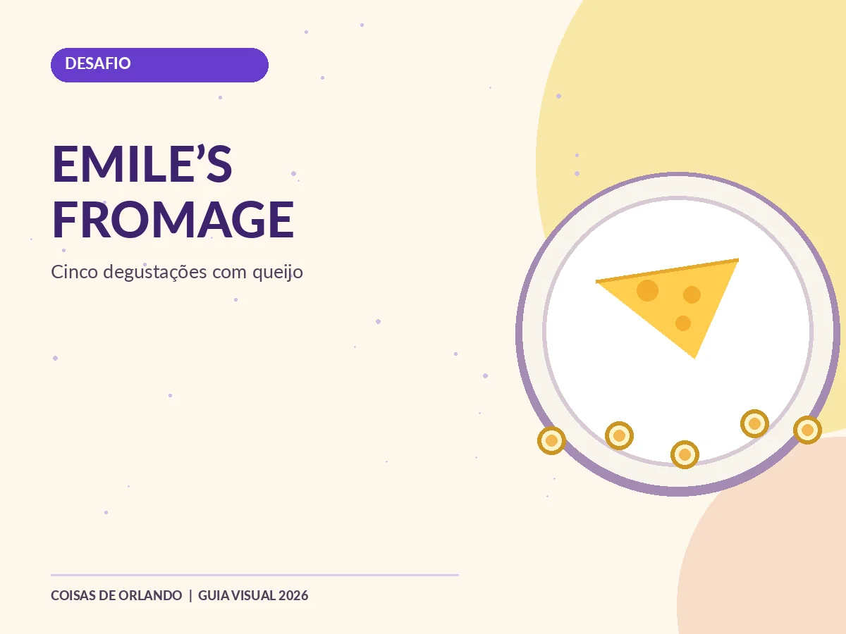 Queijo e cinco selos ilustrativos em referência ao desafio Emile’s Fromage Montage